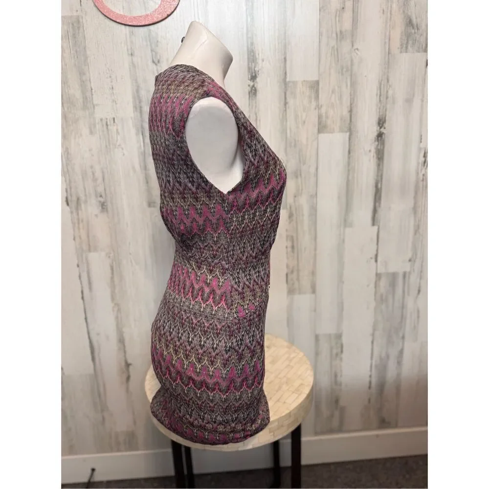 Ark & Co. Metallic Chevron Knit Bodycon Dress Small Pink Black Gold